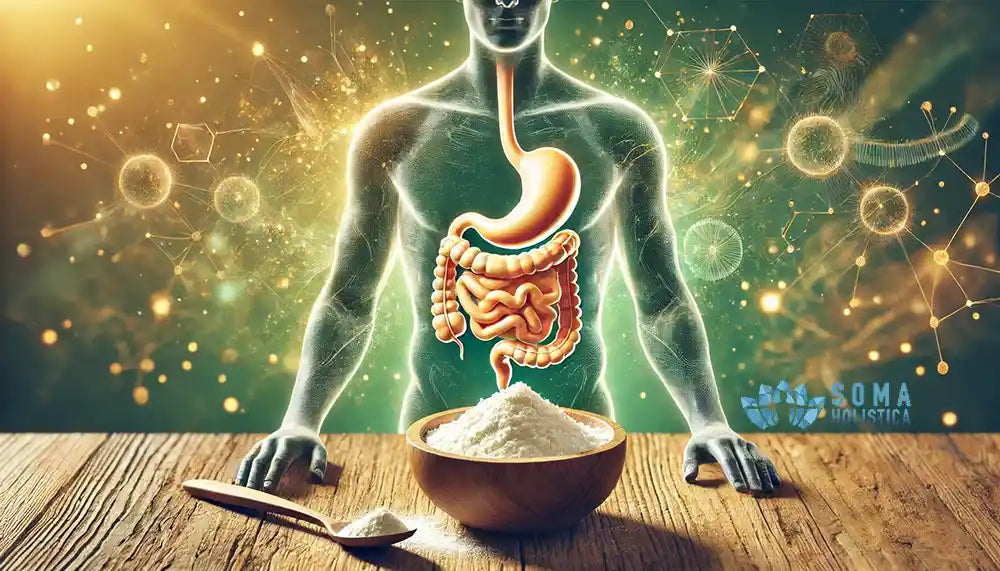 Colostrum powder on table for gut health and digestive support